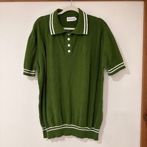 OXKNITSTORE Textured Zigzag Knit Polo Men 2XL Green Tipped Collar | Grandpacore